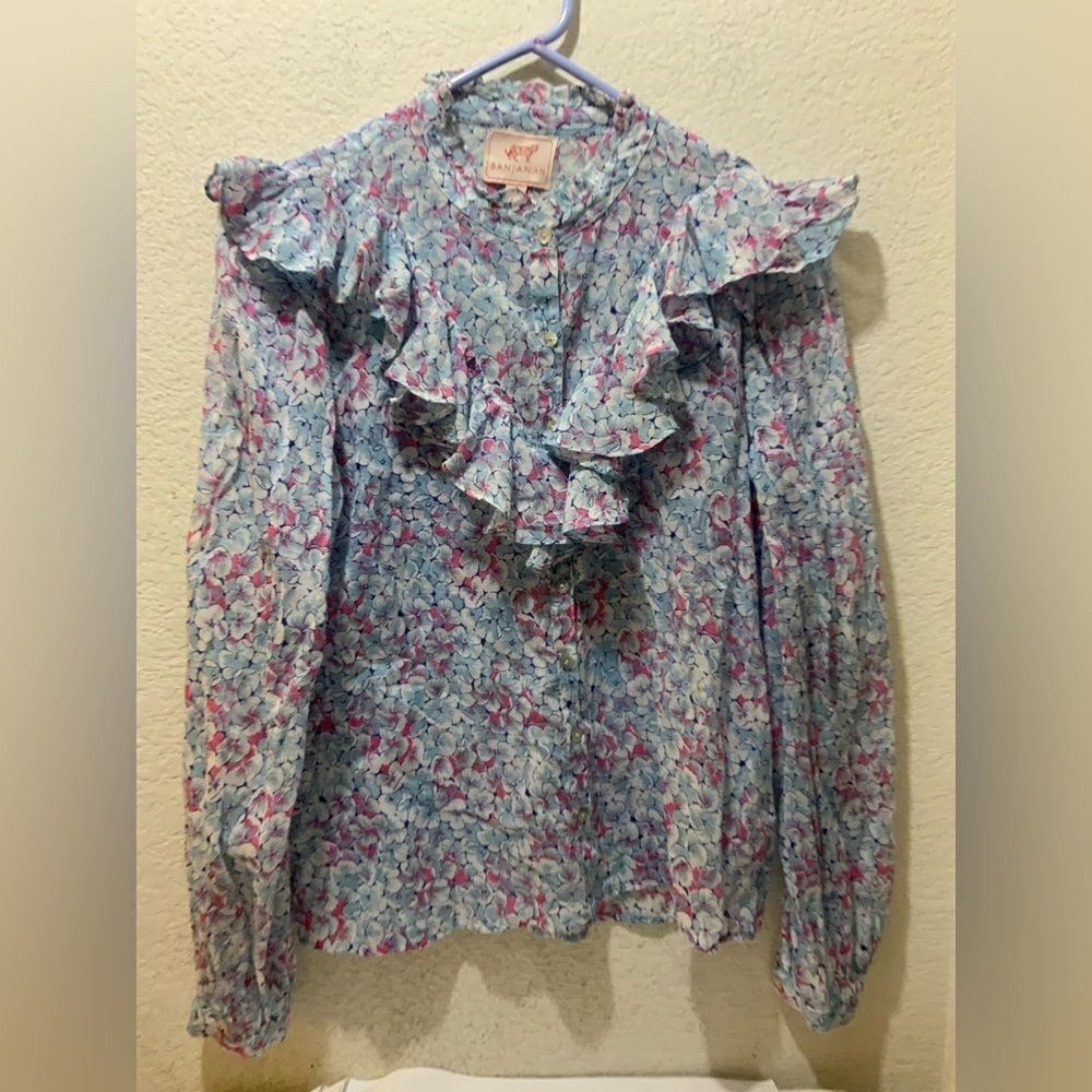 Banjanan Floral Long Sleeve Blouse Top Size S